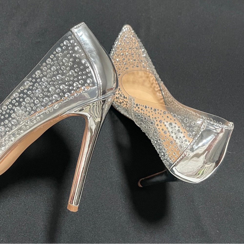 STEVE MADDEN Rhinestone Clear Plastic / Silver Stilettos High Heels 6.5 - Picture 8 of 16